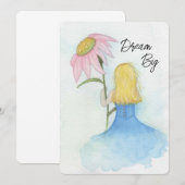 Meisje met een gigantische bloem "Dream Big" Notit Bedankkaart (Voorkant / Achterkant)
