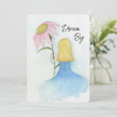 Meisje met een gigantische bloem "Dream Big" Notit Bedankkaart (Staand voorkant)