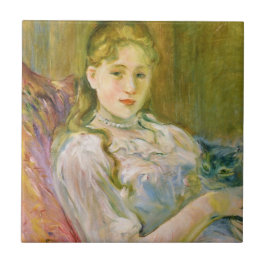 Meisje met een Grijze Kat (door Berthe Morisot) Tegeltje