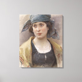 Meisje met een groene hoofddoek (door Ludwig Passi Canvas Afdruk