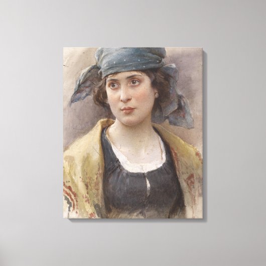 Meisje met een groene hoofddoek (door Ludwig Passi Canvas Afdruk (Voorkant)