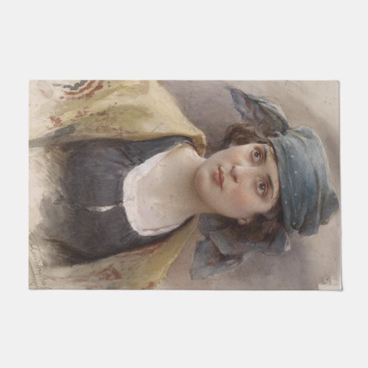 Meisje met een groene hoofddoek (door Ludwig Passi Deurmat (Voorkant)