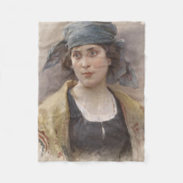 Meisje met een groene hoofddoek (door Ludwig Passi Fleece Deken