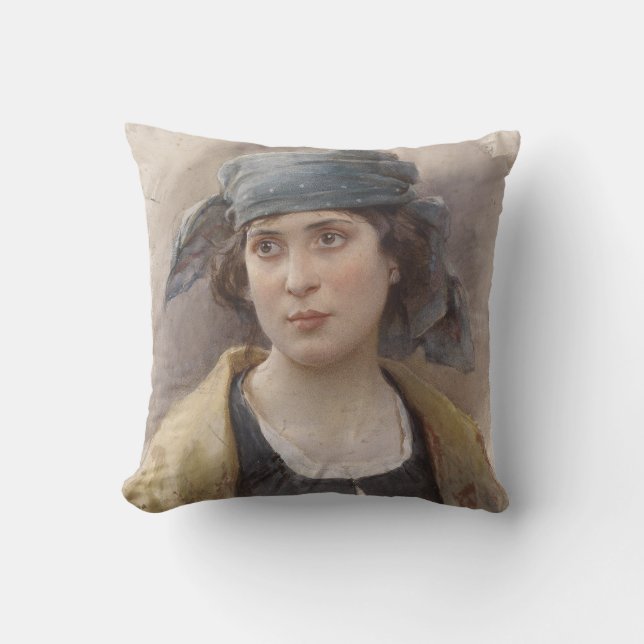 Meisje met een groene hoofddoek (door Ludwig Passi Kussen (Voorkant)