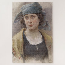 Meisje met een groene hoofddoek (door Ludwig Passi