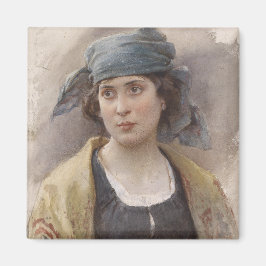 Meisje met een groene hoofddoek (door Ludwig Passi Magneet