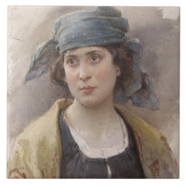 Meisje met een groene hoofddoek (door Ludwig Passi Tegeltje