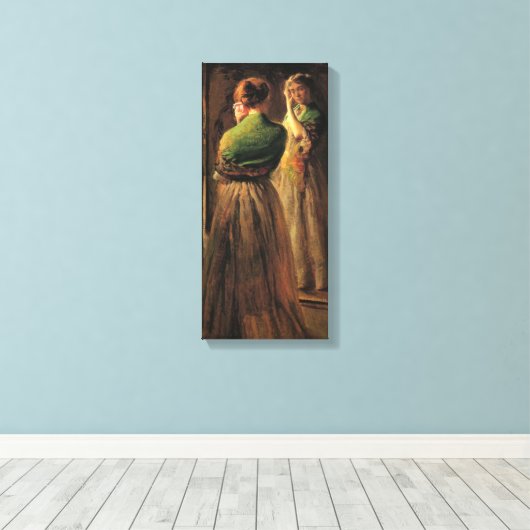 Meisje met een groene sjaal (door Joseph DeCamp) Canvas Afdruk (Insitu (Houten vloer))