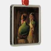 Meisje met een groene sjaal (door Joseph DeCamp) Metalen Ornament (Rechts)