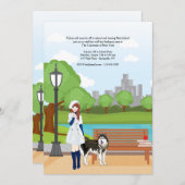 Meisje met een honden-uitnodiging kaart (Voorkant / Achterkant)