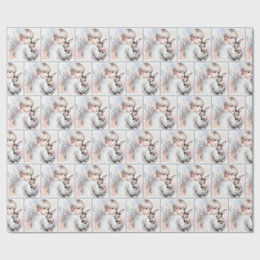 Meisje met een huisdier Bunny Cadeaupapier (Vlak)