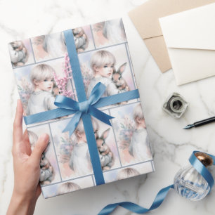 Meisje met een huisdier konijn cadeaupapier