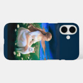 Meisje met een kat in een weide bij schemering Case-Mate iPhone case (Achterkant (horizontaal))