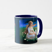 Meisje met een kat in een weide bij Twilight Mok (Voorkant rechts)