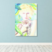 Meisje met een kattendoek canvas afdruk (Insitu (Houten vloer))