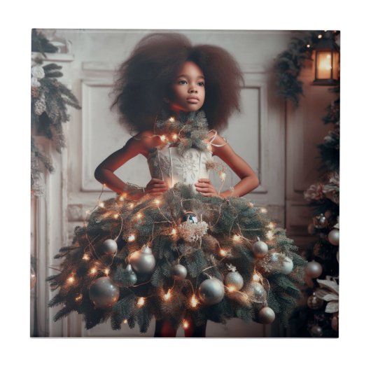 Meisje met een kerstboomjurk tegeltje (Voorkant)