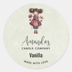 Meisje met een kikkerpop cute kaarsen bedrijf ronde sticker
