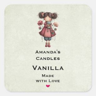 Meisje met een kikkerpop Cute Kaarsen Bedrijf Vierkante Sticker
