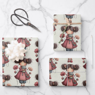 Meisje met een kikkerpop Schattig grillig patroon Inpakpapier Vel