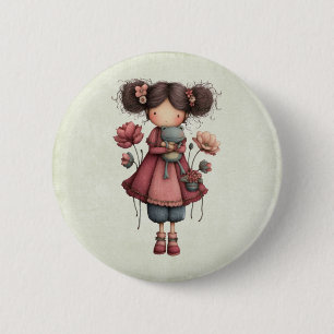 Meisje met een kikkerpop Schattig grillig Ronde Button 5,7 Cm