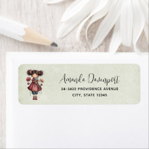 Meisje met een kikkerpop Schattig Whimsical Adres Etiket