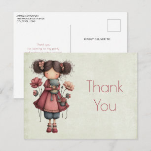 Meisje met een kikkerpop Schattig Whimsical Bedank Briefkaart