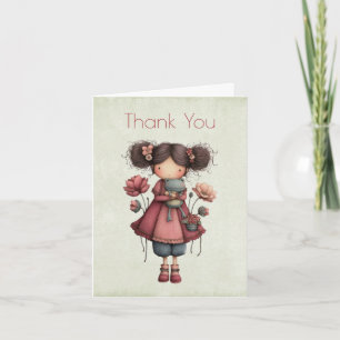 Meisje met een kikkerpop Schattig Whimsical Bedankkaart