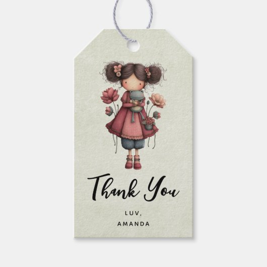 Meisje met een kikkerpop Schattig Whimsical - Fees Cadeaulabel (Voorkant)