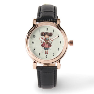 Meisje met een kikkerpop Schattig Whimsical Horloge
