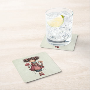 Meisje met een kikkerpop Schattig Whimsical Kartonnen Onderzetters