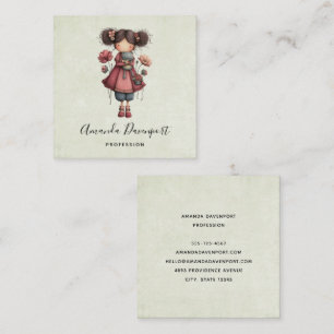 Meisje met een kikkerpop Schattig Whimsical Vierkante Visitekaartje