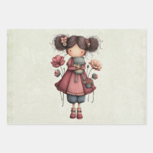 Meisje met een kikkerpop Schattig Whimsisch Inpakpapier Vel