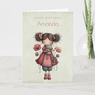 Meisje met een kikkerpop Schattig Whimsisch Verjaa Kaart