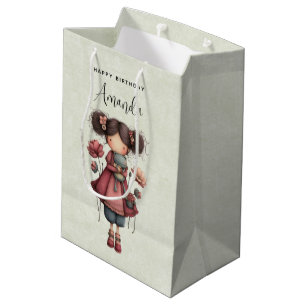 Meisje met een kikkerpop Schattig Whimsisch Verjaa Medium Cadeauzakje