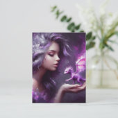 Meisje met een kleine paarse draak briefkaart (Staand voorkant)