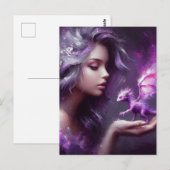 Meisje met een kleine paarse draak briefkaart (Voorkant / Achterkant)