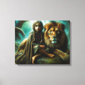 Meisje met een leeuw canvas afdruk (Voorkant)