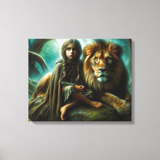 Meisje met een leeuw canvas afdruk (Voorkant)