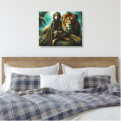 Meisje met een leeuw canvas afdruk (Insitu (Slaapkamer))