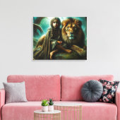 Meisje met een leeuw canvas afdruk (Insitu (Woonkamer))