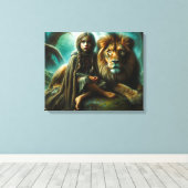 Meisje met een leeuw canvas afdruk (Insitu (Houten vloer))