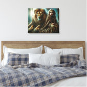 Meisje met een leeuw canvas afdruk (Insitu (Slaapkamer))