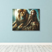 Meisje met een leeuw canvas afdruk (Insitu (Houten vloer))