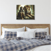 Meisje met een leeuw canvas afdruk (Insitu (Slaapkamer))