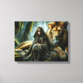 Meisje met een leeuw canvas afdruk (Voorkant)