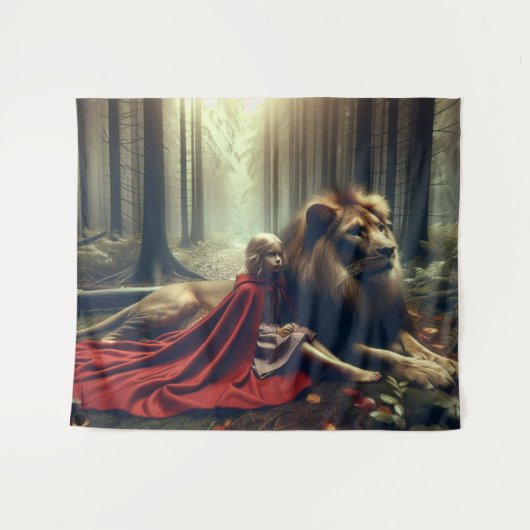 Meisje met een leeuw wandkleed (Voorkant (horizontaal))