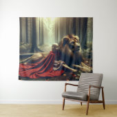 Meisje met een leeuw wandkleed (In Situ (horizontaal))