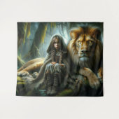 Meisje met een leeuw wandkleed (Voorkant (horizontaal))