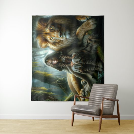 Meisje met een leeuw wandkleed (In situ)