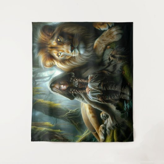 Meisje met een leeuw wandkleed (Voorkant)